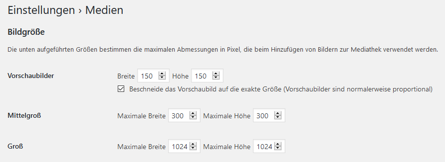 WordPress Medien-Einstellungen für Bildgrößen