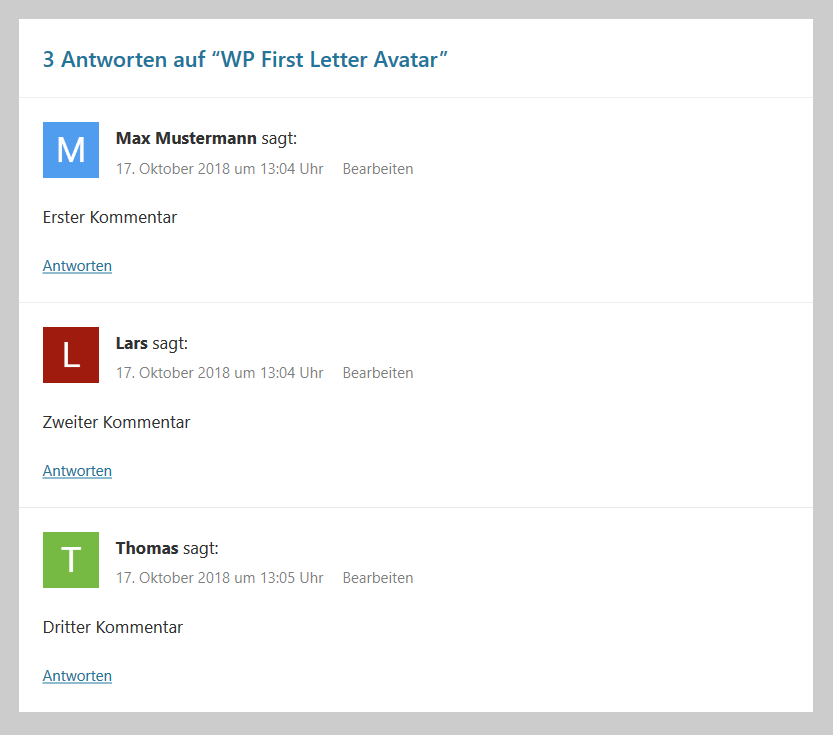 WordPress Avatare mit Buchstaben